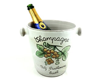 French Vintage Champagne Bucket, Vintage Handmade Stoneware Champagne Cooler, Vintage French Barware