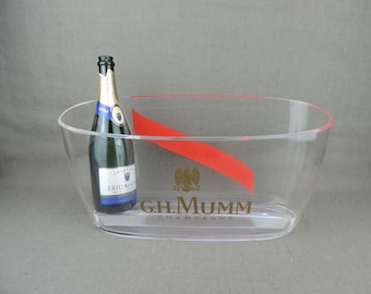 Balde de acrílico grande vintage francês para champanhe G.H. Mumm com várias garrafas