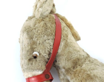 フランスアンティーク 高さ14インチのぬいぐるみロバのおもちゃ