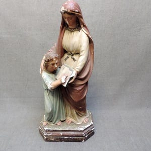 Französische antike große polychrome 15 &quot;große Chipped Chalkware Saint Anne Statue