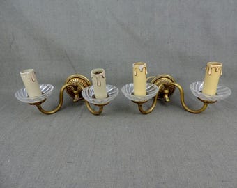 Französische Vintage Antik Louis XVI Stil Bronze und Glas Wandleuchten