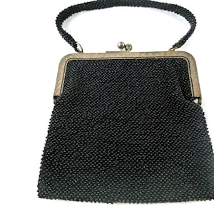 Vintage Beaded Black Clutch, Formal Evening Purse, Handbag