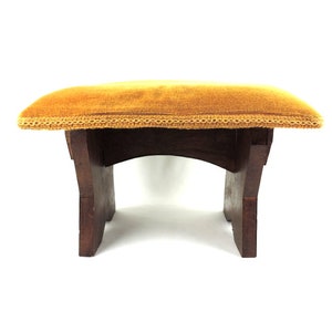 French Vintage Solid Wood Foot Stool with Velvet Cushioned Seat, Rustic Farmhouse Milking Stool