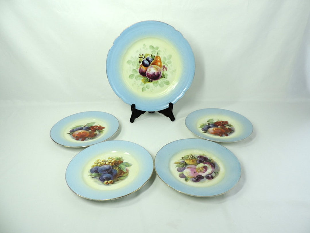 フランスアンティーク リモージュ ケーキ皿とマッチするデザート皿 x 4