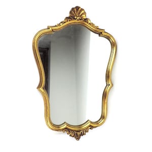 Vintage 21&quot; x 12&quot; gilt Wood Baroque Louis XV Style Mirror with Scalloped Edges