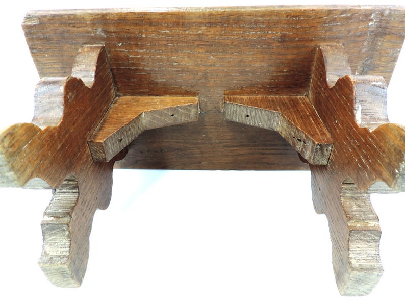 French Vintage Solid Oak 7 Tall Footstool Mini Bench Foot Rest image 5