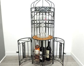 French Vintage Wrought Iron Cage Shapped Wine Bar
