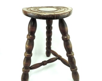 フランス製ヴィンテージ無垢材三脚ミルキングスツール 素朴なブルータ