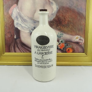 Vintage French Glazed Stoneware Vinegar Bottle - Bornier Dijon