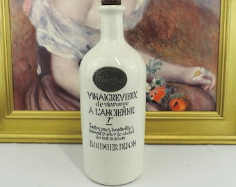 Botella de vinagre francesa vintage de cerámica esmaltada - Bornier Dijon
