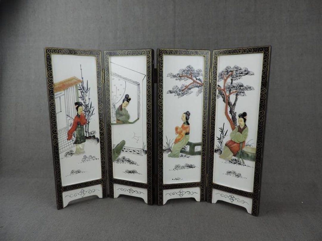Biombo dobrável vintage em madrepérola, estilo chinês, com acabamento ...
