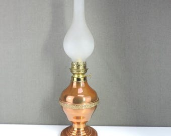 Lámpara de aceite grande de cobre Villedieu vintage francesa