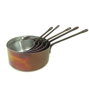 French Vintage Copper Pans: Tin-Lined Cookware Set, Rustic Kitchen Decor