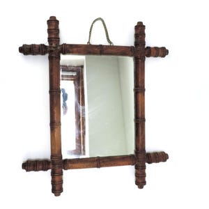 French Antique Small Mirror With Faux Bamboo wood Frame