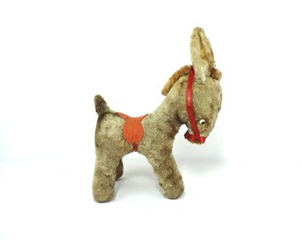 フランスアンティーク 高さ14インチのぬいぐるみロバのおもちゃ