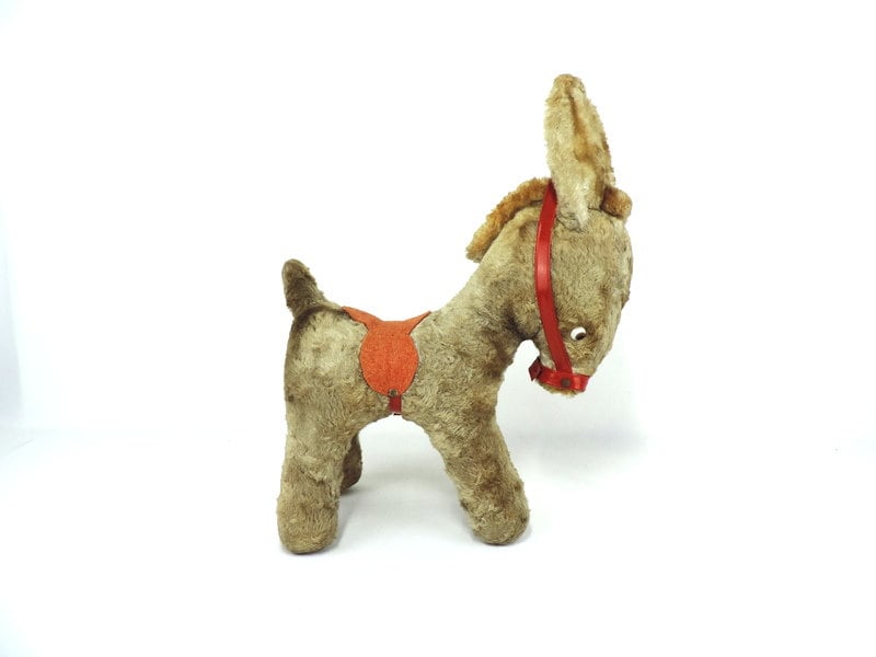 フランスアンティーク 高さ14インチのぬいぐるみロバのおもちゃ