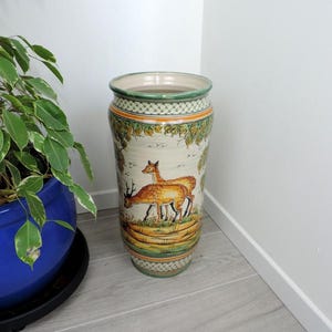 Vintage 20&quot; Tall Spanish El Puente del Arzobispo Hand Painted Ceramic Umbrella Stand