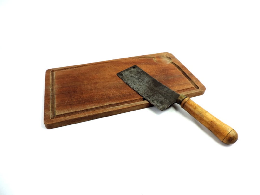 Rustic Cleaver French Vintage Meat Cleaver With Chopping Board, Rustic Kitchen Decor ...