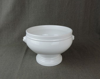 French Vintage White Lidless Ironstone Tureen, Vintage Pillivuyt Heavy Porcelain Soup Tureen