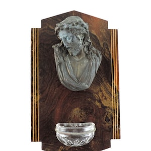 Vintage French Holy Water Font With Jesus Bust, French Religious Home Decor