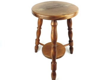 French Vintage 18" Tall Three Legged Wood Stool, Vintage Tripod Milking Stool