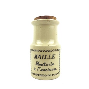 French Vintage Mustard Stoneware Jar with Lid, Maille Moutarde Crock, French Kitchen Decor