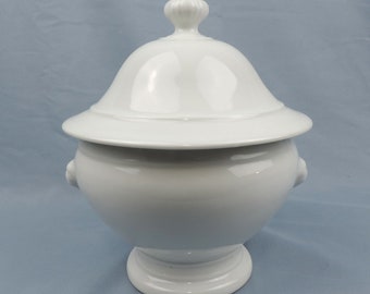 French Vintage Small White Ironstone Tureen with Lid
