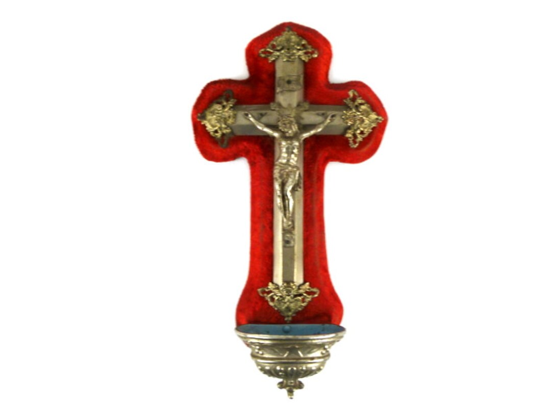 Antique French Holy Water Font / Benitier With Red Velvet Etsy