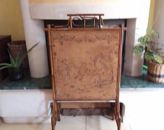 French Antique Tapestry and Wicker Screen Paravent Fireguard