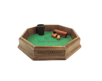 French Vintage Kanterbrau Wood Dice Track with Leather Dice Cup and Wood Dice, Vintage Beer Advertising Memorabilia