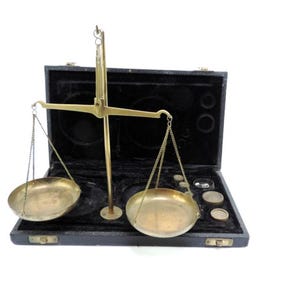 Vintage Brass Gold Weighing Scale with Weights in Velvet lined Box