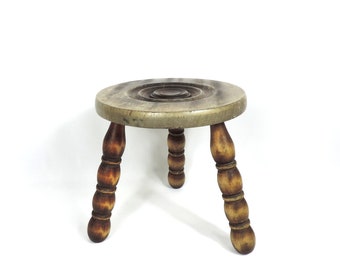 Vintage French Rustic Milking Stool, Vintage Farmhouse Decor, Rustic Plant Stand