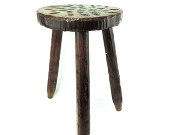 French vintage 17" Tall Brutalist Three Legged Milking Stool with Removable Legs