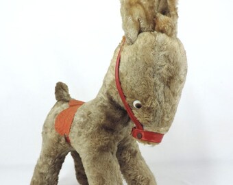 フランスアンティーク 高さ14インチのぬいぐるみロバのおもちゃ