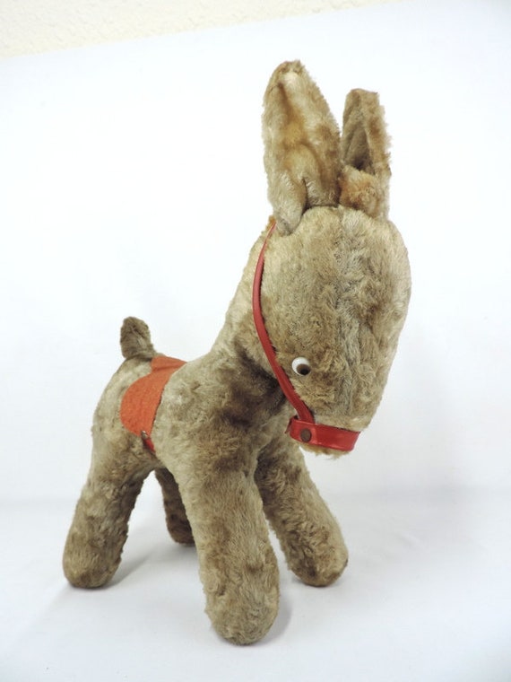 フランスアンティーク 高さ14インチのぬいぐるみロバのおもちゃ