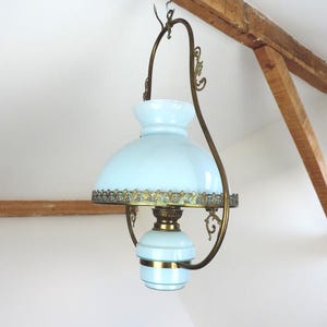 French Vintage Large Blue Opaline Ceiling light