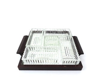 French Vintage Art Deco Appetizer Serving Tray, Mid Century Aperitif Tray With Glass Compartments