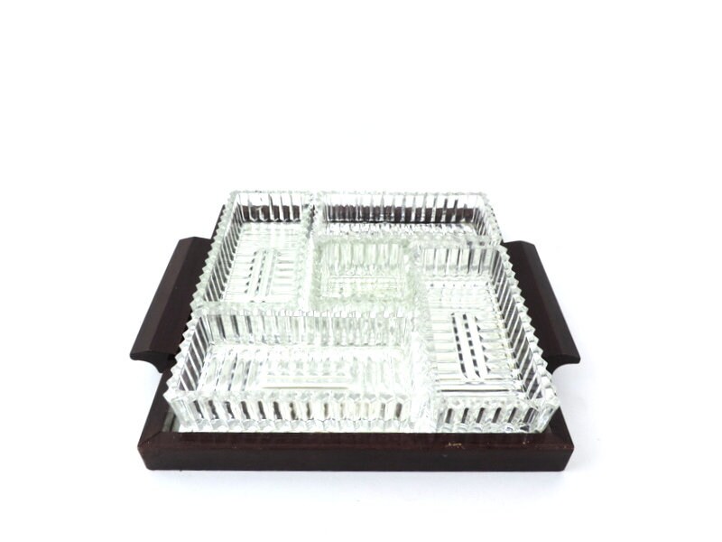 Plateau Apéritif Vintage Durinox – Style Art Déco, Miroir Verre & Bois, Inox
