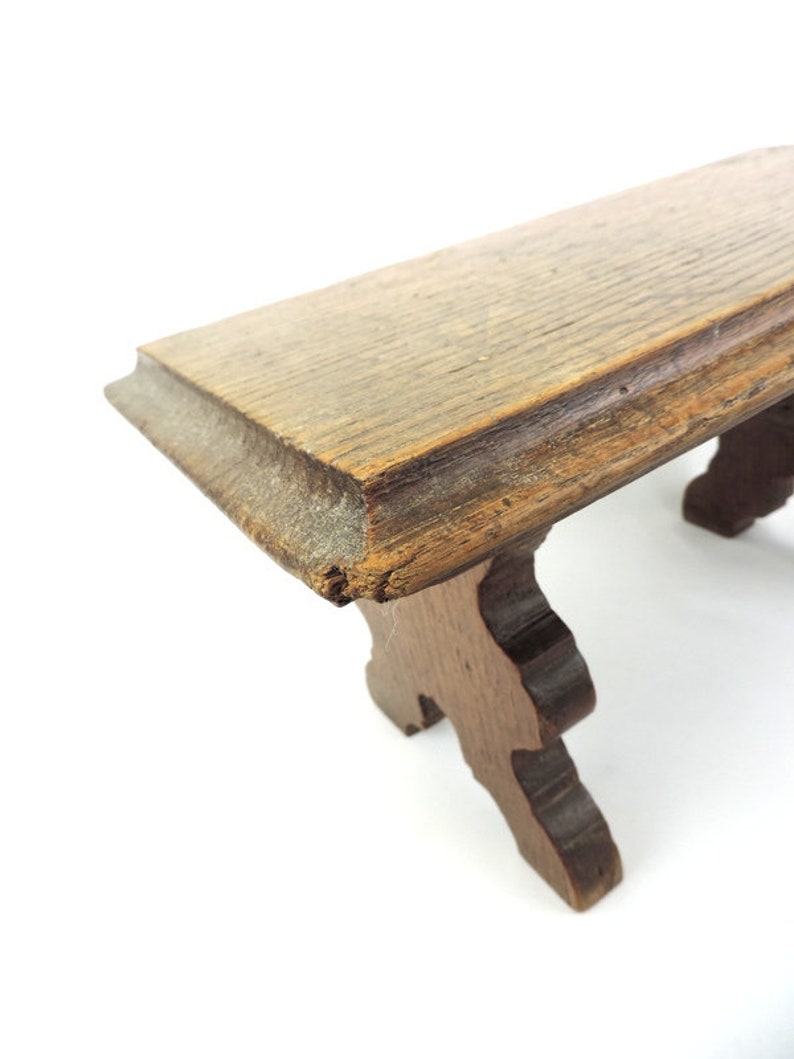 French Vintage Solid Oak 7 Tall Footstool Mini Bench Foot Rest image 7