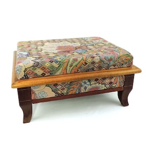 Vintage French Footstool / Foot Rest with Solid Wood Frame and Cushioned Top