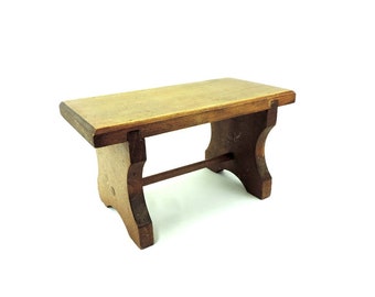 French Vintage Solid Wood Small Footstool, Rustic Farmhouse Footrest