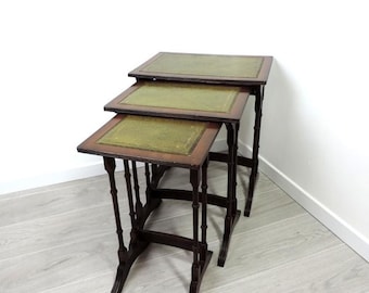 Vintage Wood and Leather Nesting Tables