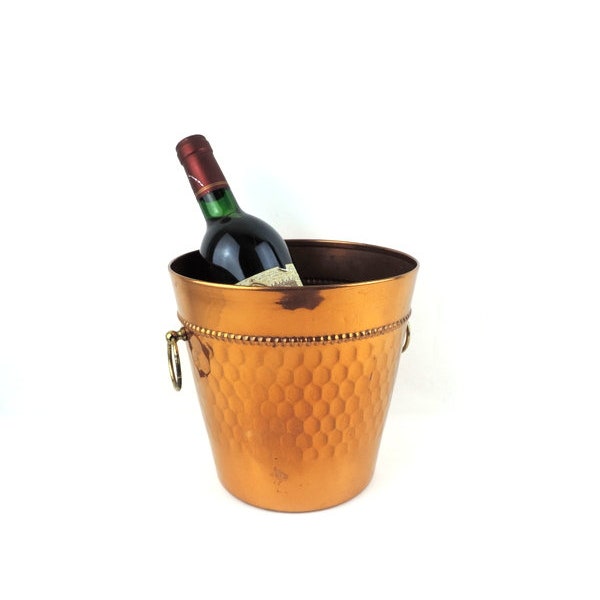 French Vintage Copper Ice Bucket, Villedieu Copper Wine Cooler