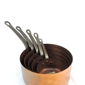 French Vintage Copper Pan Set: Cast Iron Handles, Kitchen Decor