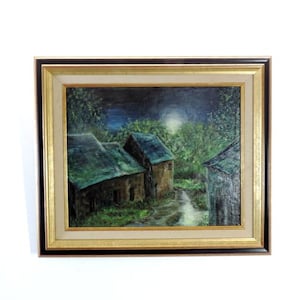 French Vintage Original Art Framed Oil on Canvas Painting &quot;House in Brittany&quot;