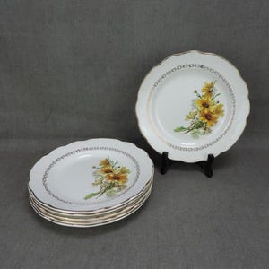 French Vintage Set of 6 Porcelain Dinner Plates Marguerite by Gien, French Vintage Dinnerware