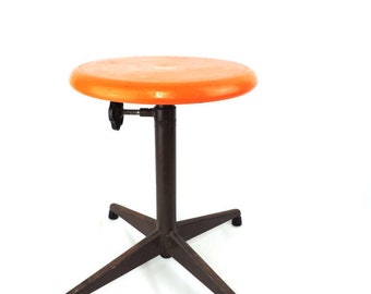 Tabouret réglable industriel français vintage des années 1970