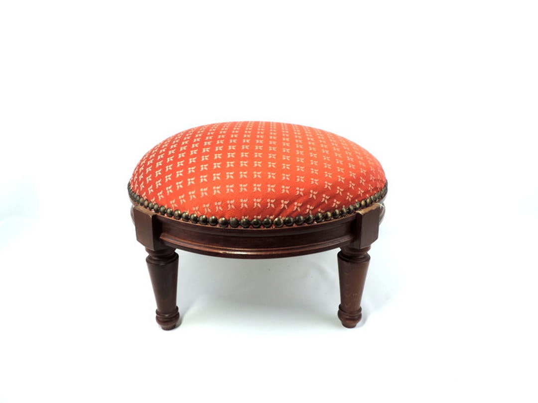 French Vintage Round Cushioned Footstool Etsy