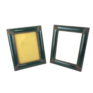 French Vintage Green Picture Frames with Brass Inlay