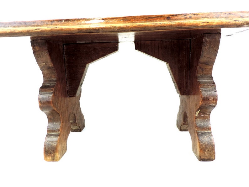 French Vintage Solid Oak 7 Tall Footstool Mini Bench Foot Rest image 6